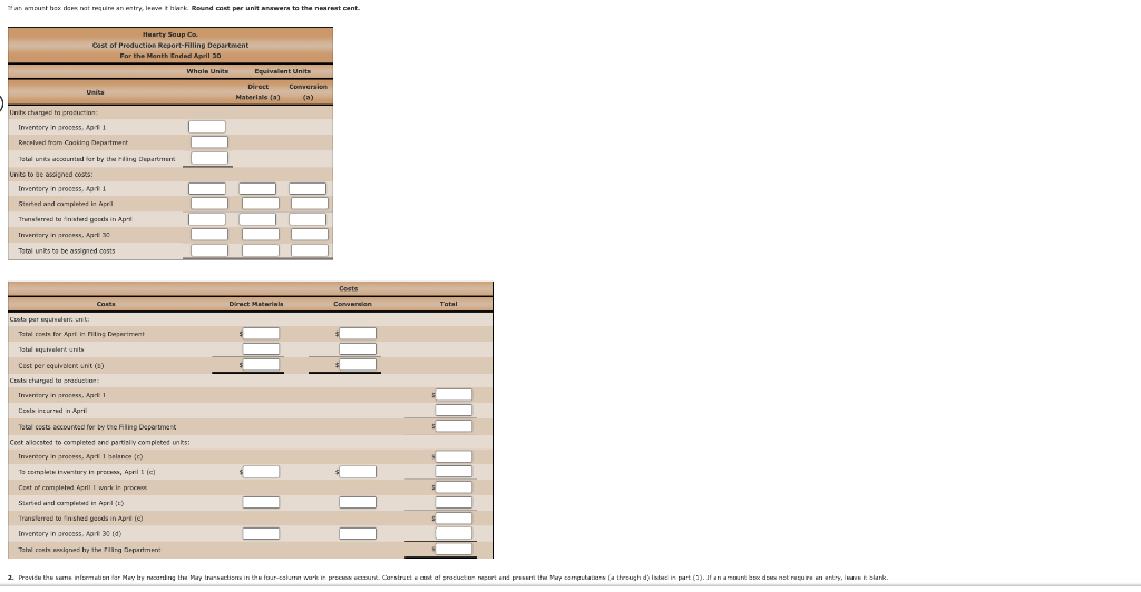 Reports Hearty Soup Co. uses a process cost system to record the