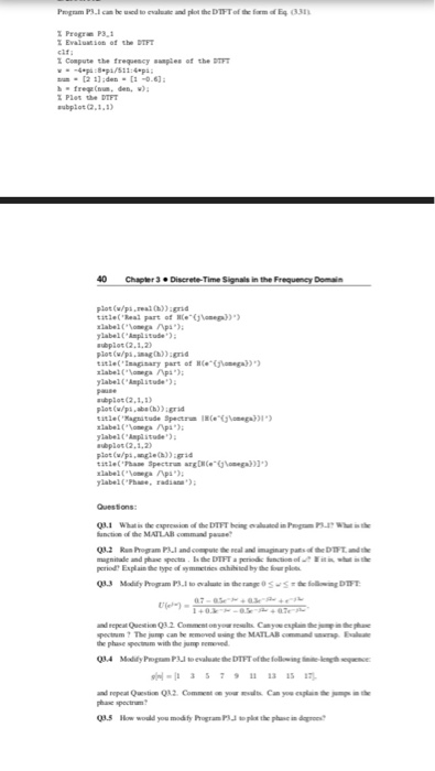 Pogram P3.1 can he used to evaluale and plot the DTFT