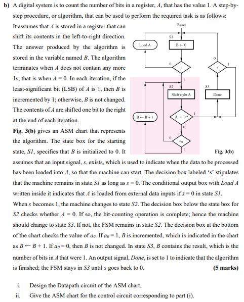  b) A digital system is to count the number of bits