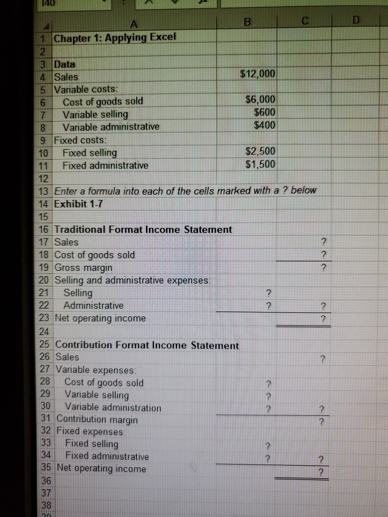  140 7 B 1 Chapter 1: Applying Excel 2 3 Data