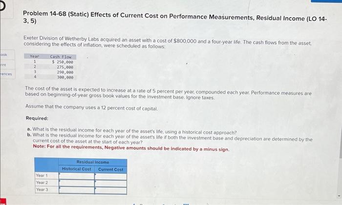  Problem 14-68 (Static) Effects of Current Cost on Performance Measurements, Residual