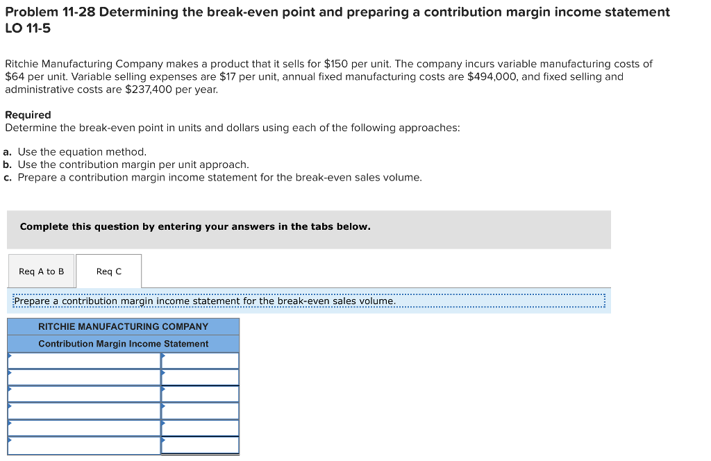 income statement LO 11-5 Ritchie Manufacturing Company makes a product that it