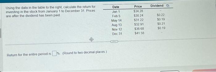  Using the data in the table to the right, calculate the