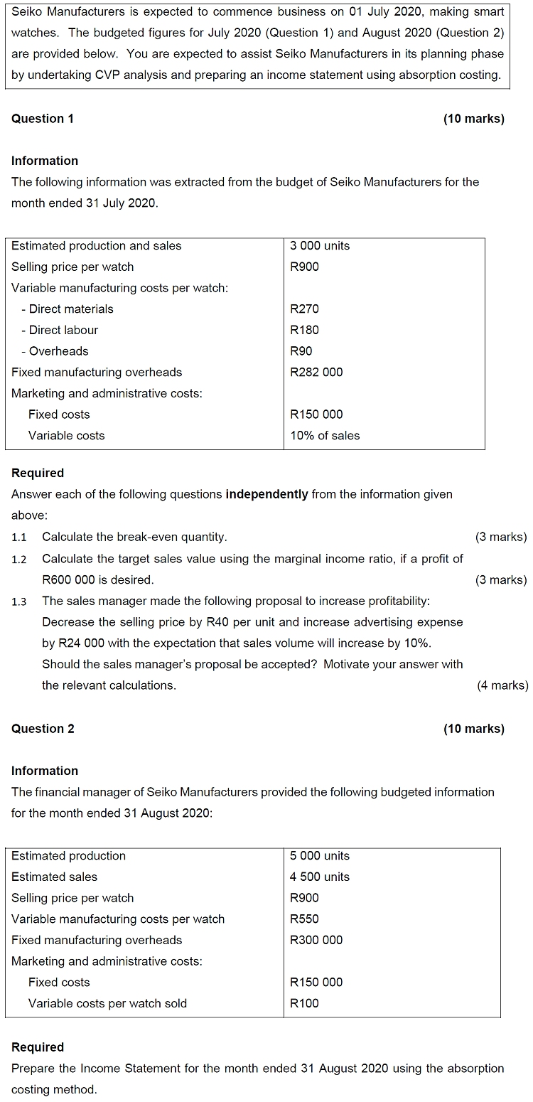 Type or paste question here Seiko Manufacturers is expected to commence business