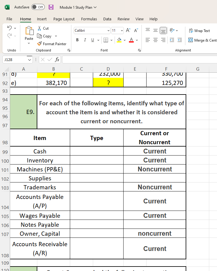 x AutoSave Off Module 1 Study Plan v File Home Insert