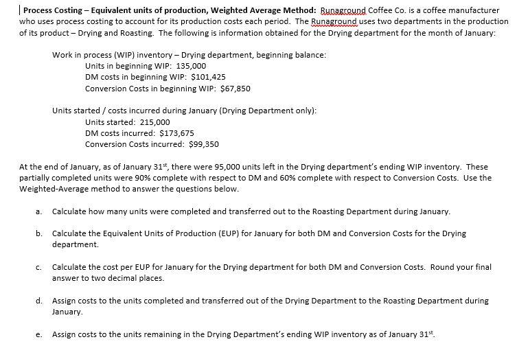  Process Costing - Equivalent units of production, Weighted Average Method: Runagrgung