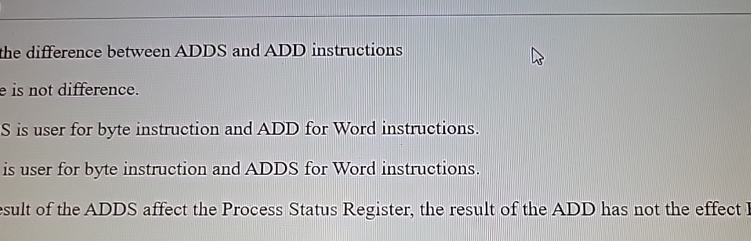  the difference between ADDS and ADD instructions e is not difference.