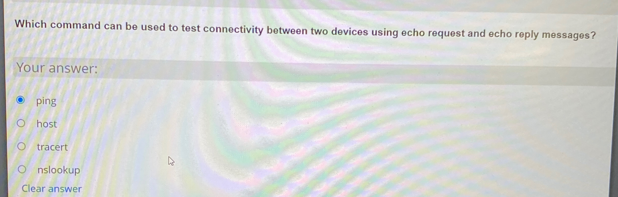  Which command can be used to test connectivity between two devices