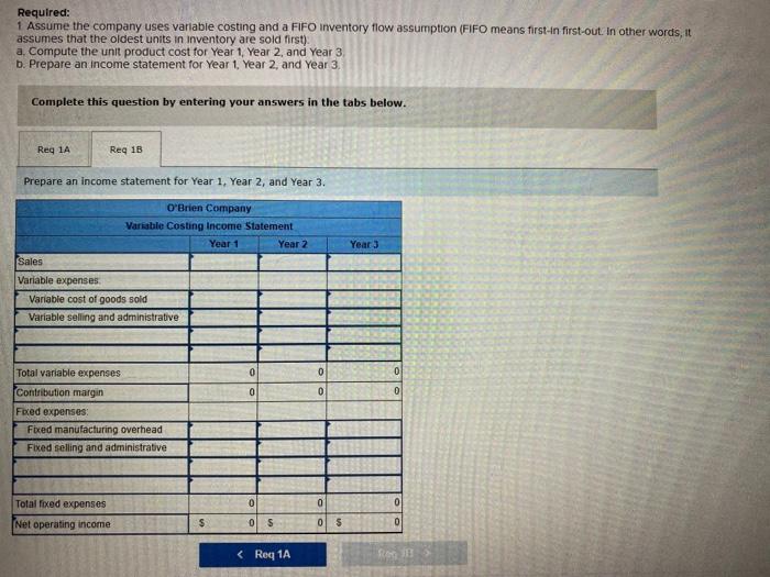 Required Information The following information applies to the questions displayed below) O'Brien