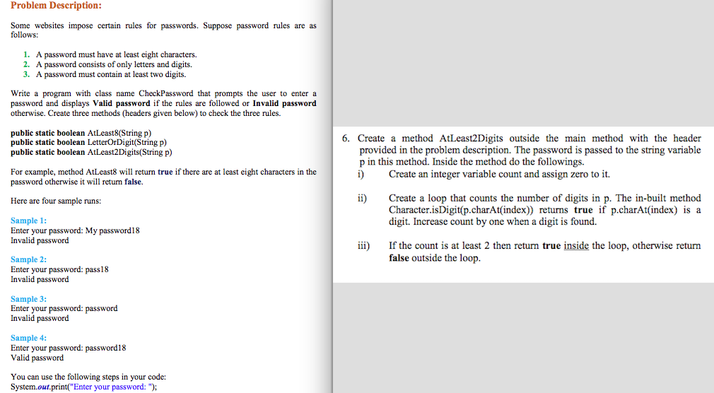  Problem Description Some websites impose certain rules for passwords. Suppose password