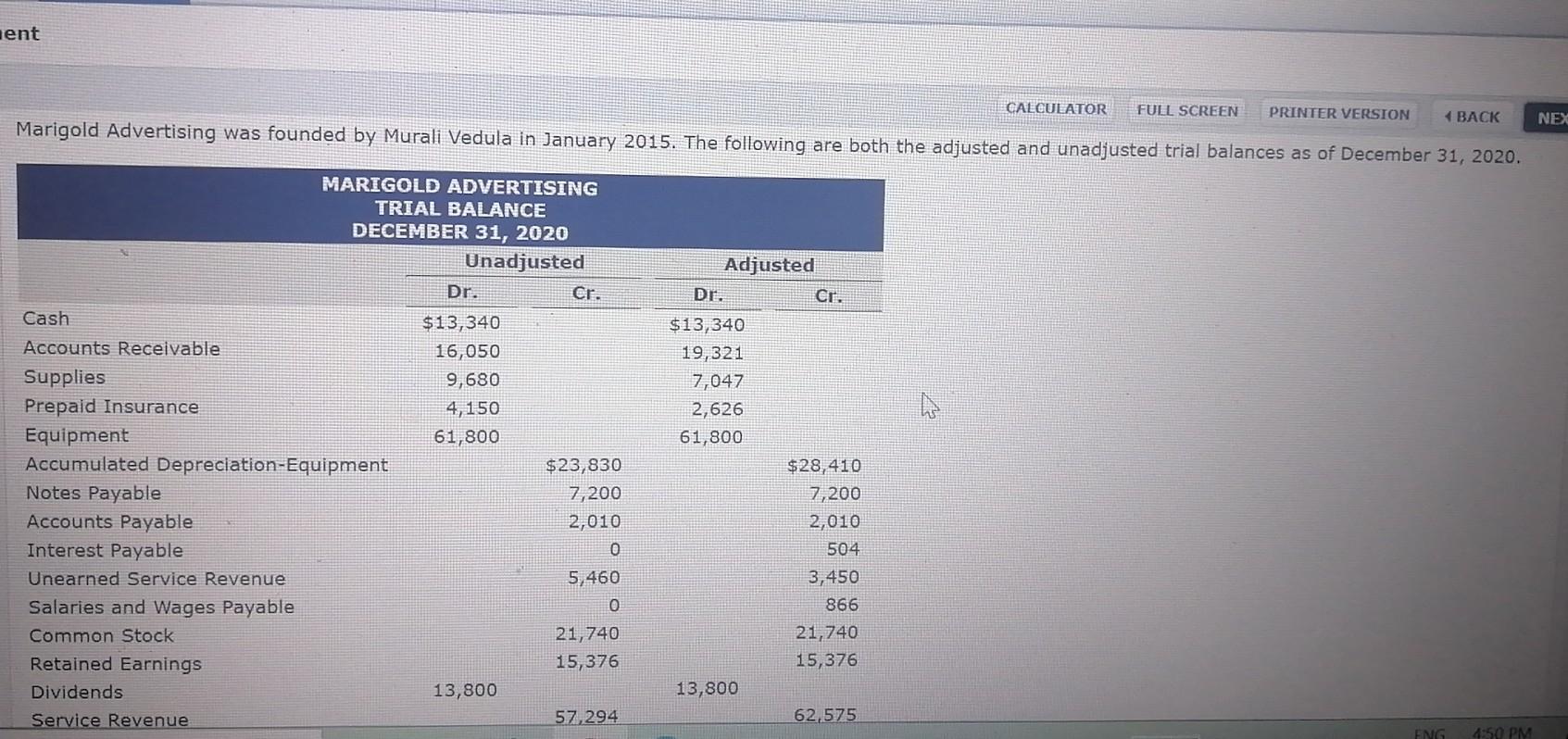  sent CALCULATOR FULL SCREEN PRINTER VERSION 4 BACK NEX Marigold Advertising
