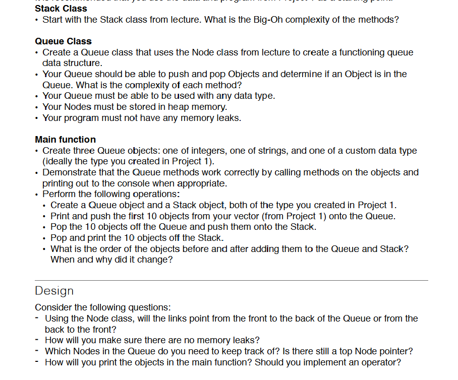 The Node and Stack classes are pre-written, and I've written the Queue