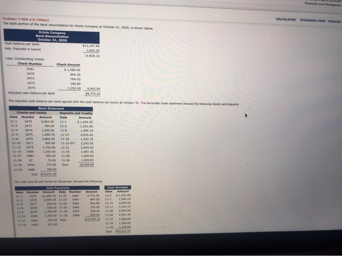  CALCULATOR STANDARD VIEW PRINTER Problem 7-SA - (Video) The bank portion