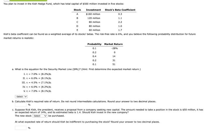  sh's beta coeflcient can be found as a weighted average of