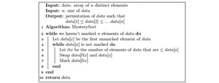  Input: data: array of n distinct elements Input: n: size of