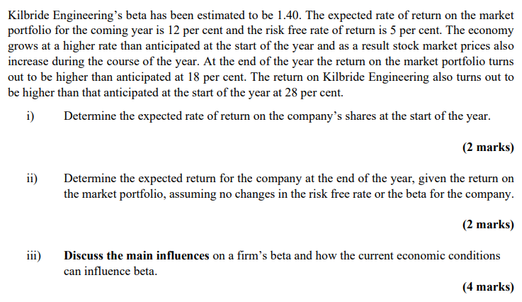  iii is important thx Kilbride Engineering's beta has been estimated to