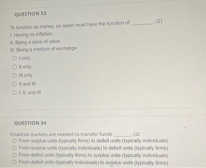  To function as money, an asset must have the function of