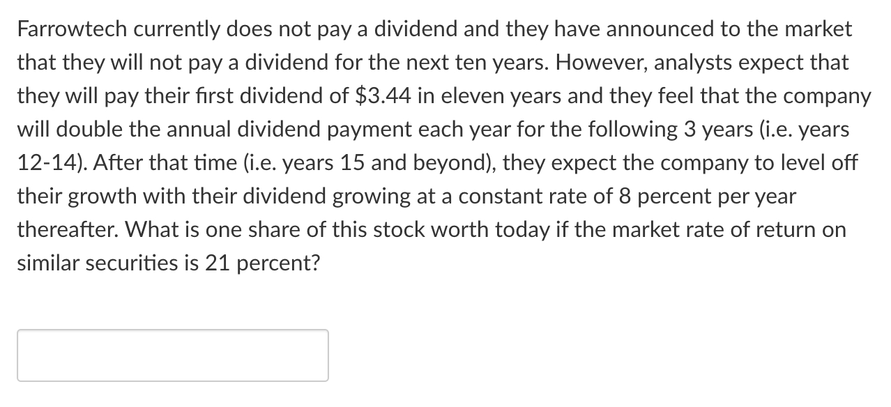  Farrowtech currently does not pay a dividend and they have announced
