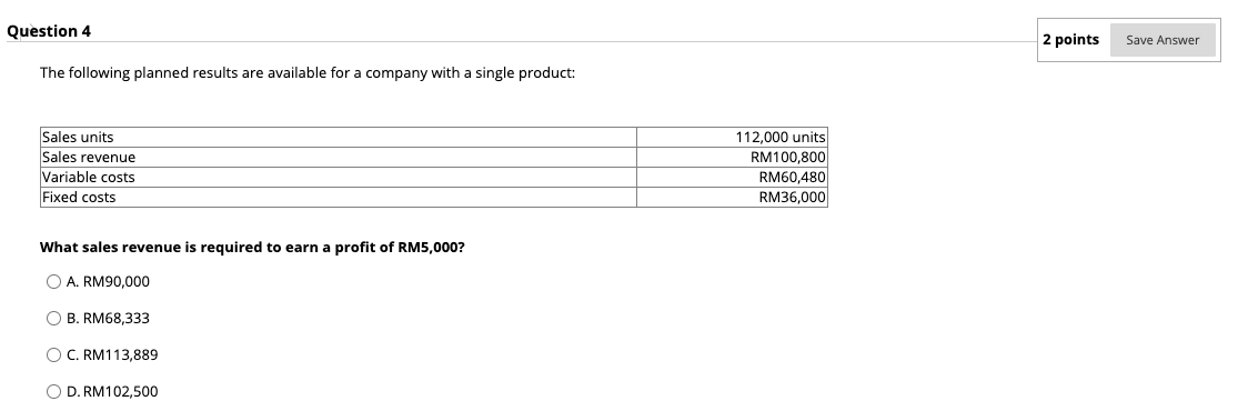 Question 4 2 points Save Answer The following planned results are