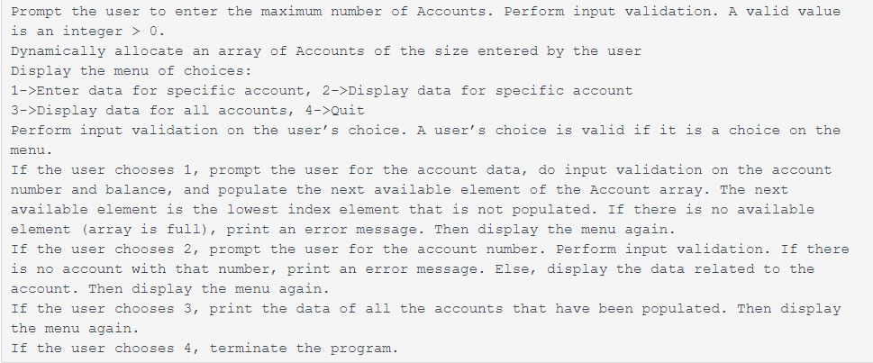 program allows the user to enter the data related to an account,