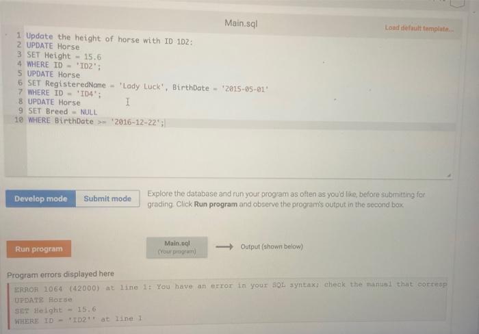 Horse table The Horse table has the following columns: - ID -