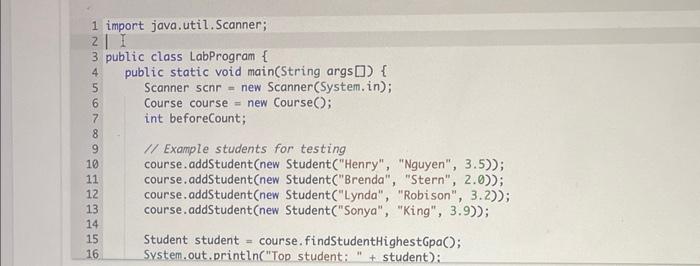 the Course class by implementing the findStudenthighestGpa 0 method, which returns the