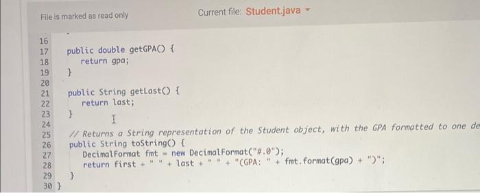 contains the main method for testing the program. - Class Course represents