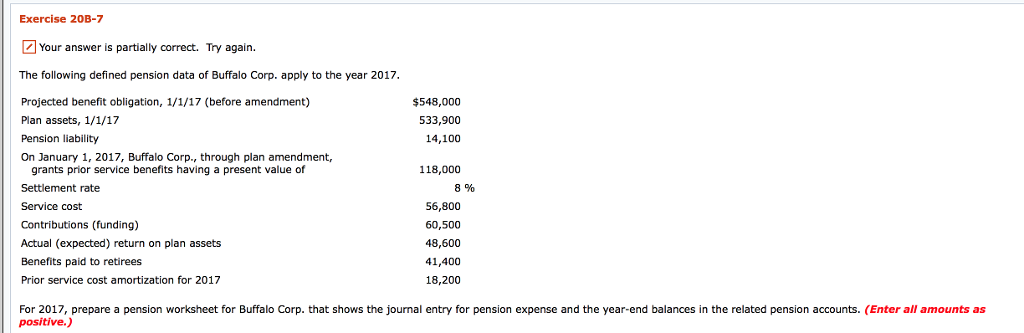 Exercise 20B-7 Your answer is partially correct. Try again. The following