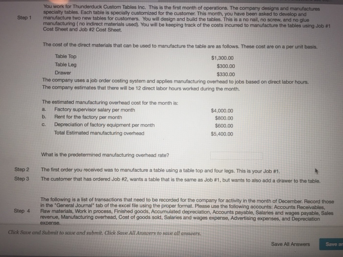  Please finish the all assignment ASAP You work for Thunderduck Custom