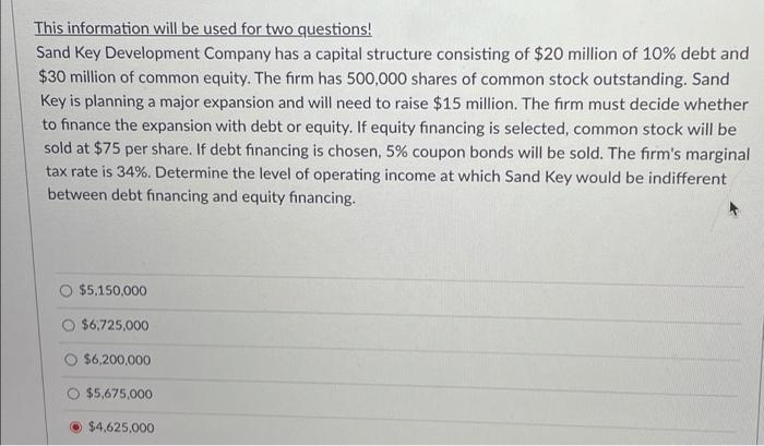  This information will be used for two questions! Sand Key Development