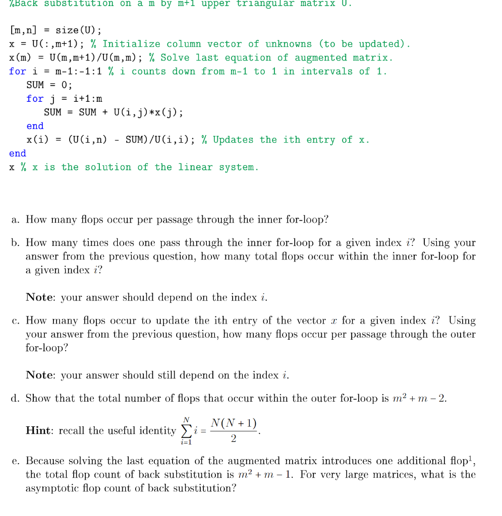 Suppose U is a mm+1 augmented, upper triangular matrix that represents a