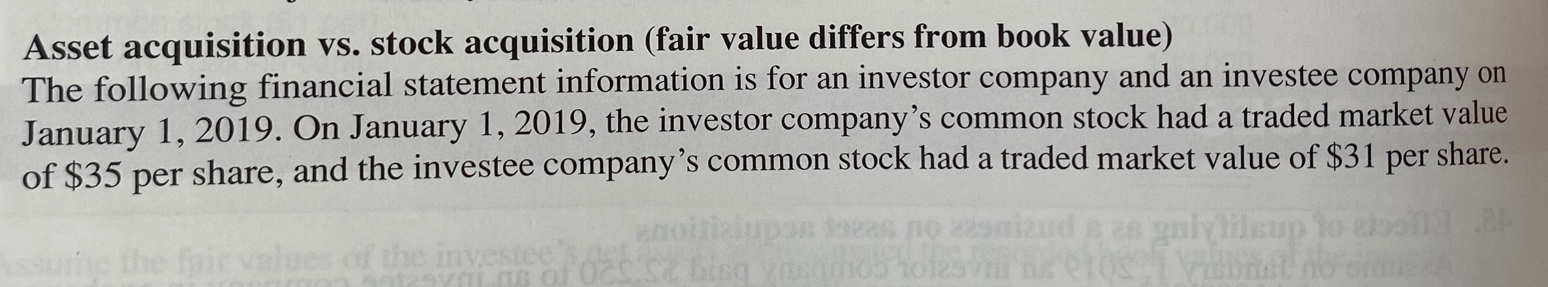  Asset acquisition vs. stock acquisition (fair value differs from book value)