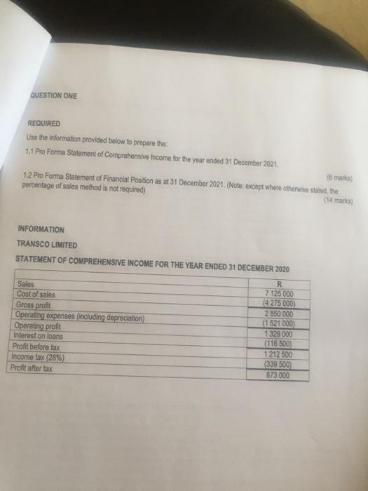  QUESTION ONE REQUIRED Use the information provided below to prepare the