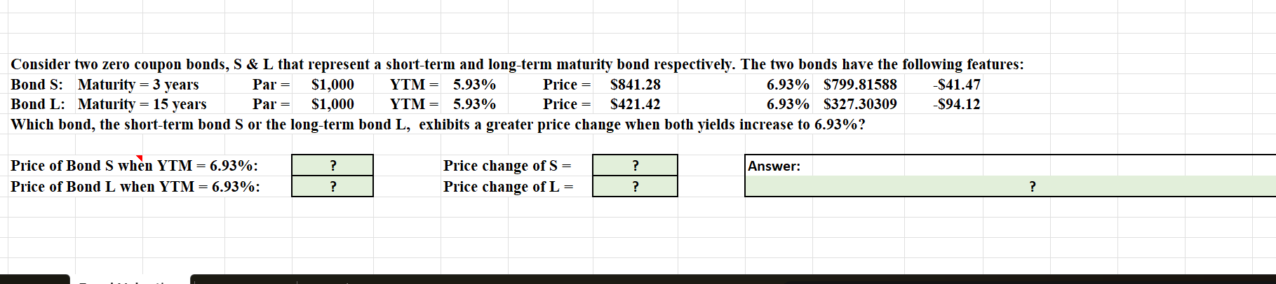  Consider two zero coupon bonds, S&L that represent a short-term and