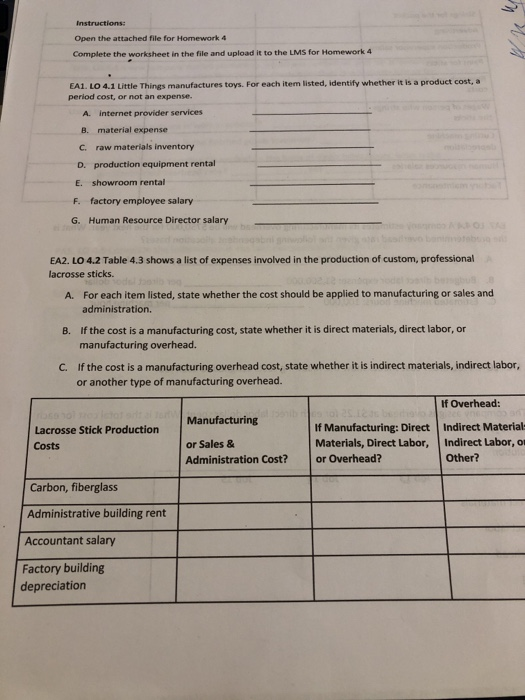  Instructions: Open the attached file for Homework 4 Complete the worksheet