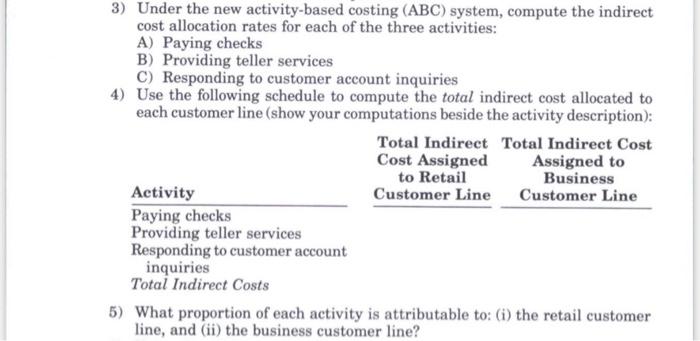 h 3) Under the new activity-based costing (ABC) system, compute the indirect