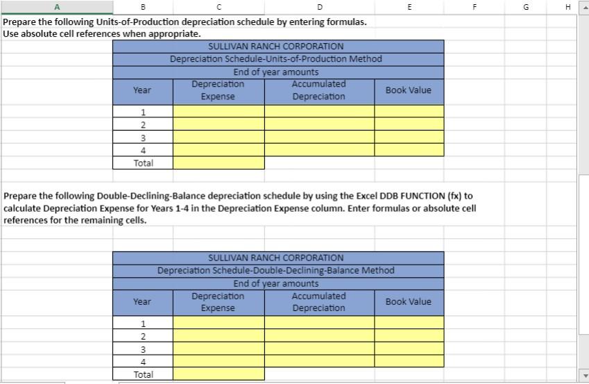 up Excel CH8 i Saved Prepare the following Units-of-Production depreciation schedule by