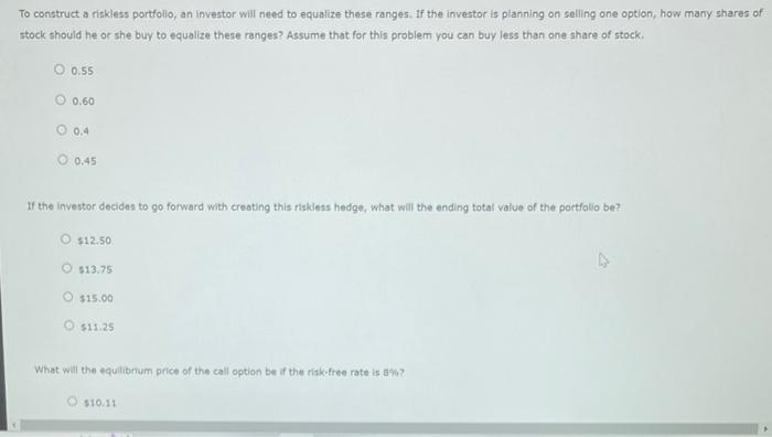 a riskless hedge. Investors can create a riskless hedge by purchasing shares