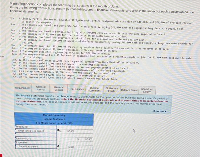 how would this be filled out? Martin Engineering completed the following transactions