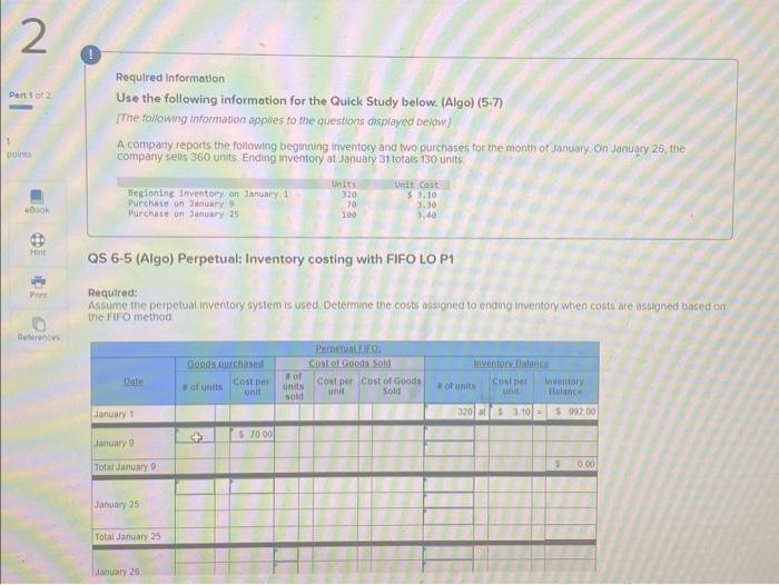  Required Information Use the following information for the Quick Study below.