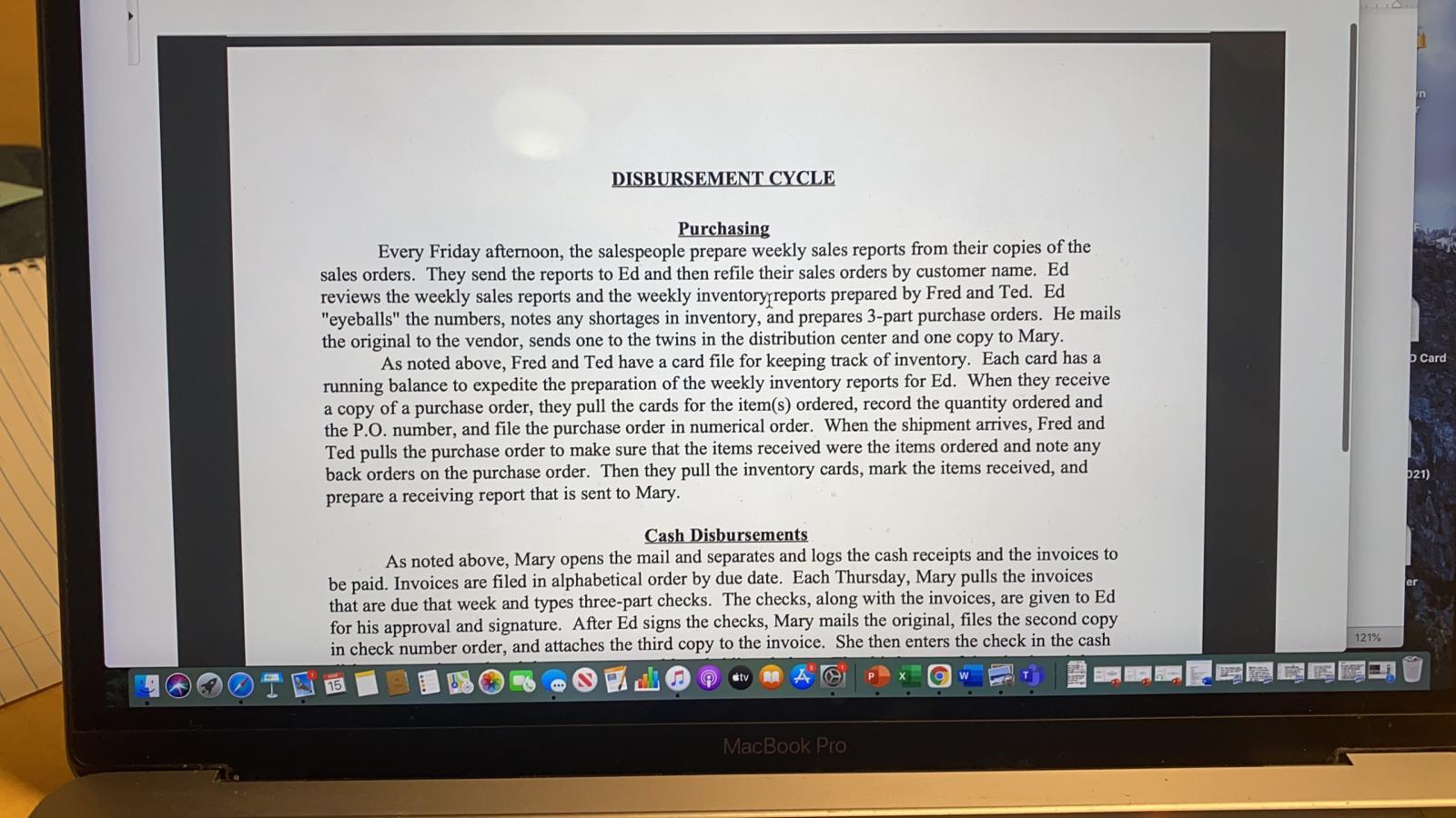  I need the flowchart for the purchasing question DISBURSEMENT CYCLE Card