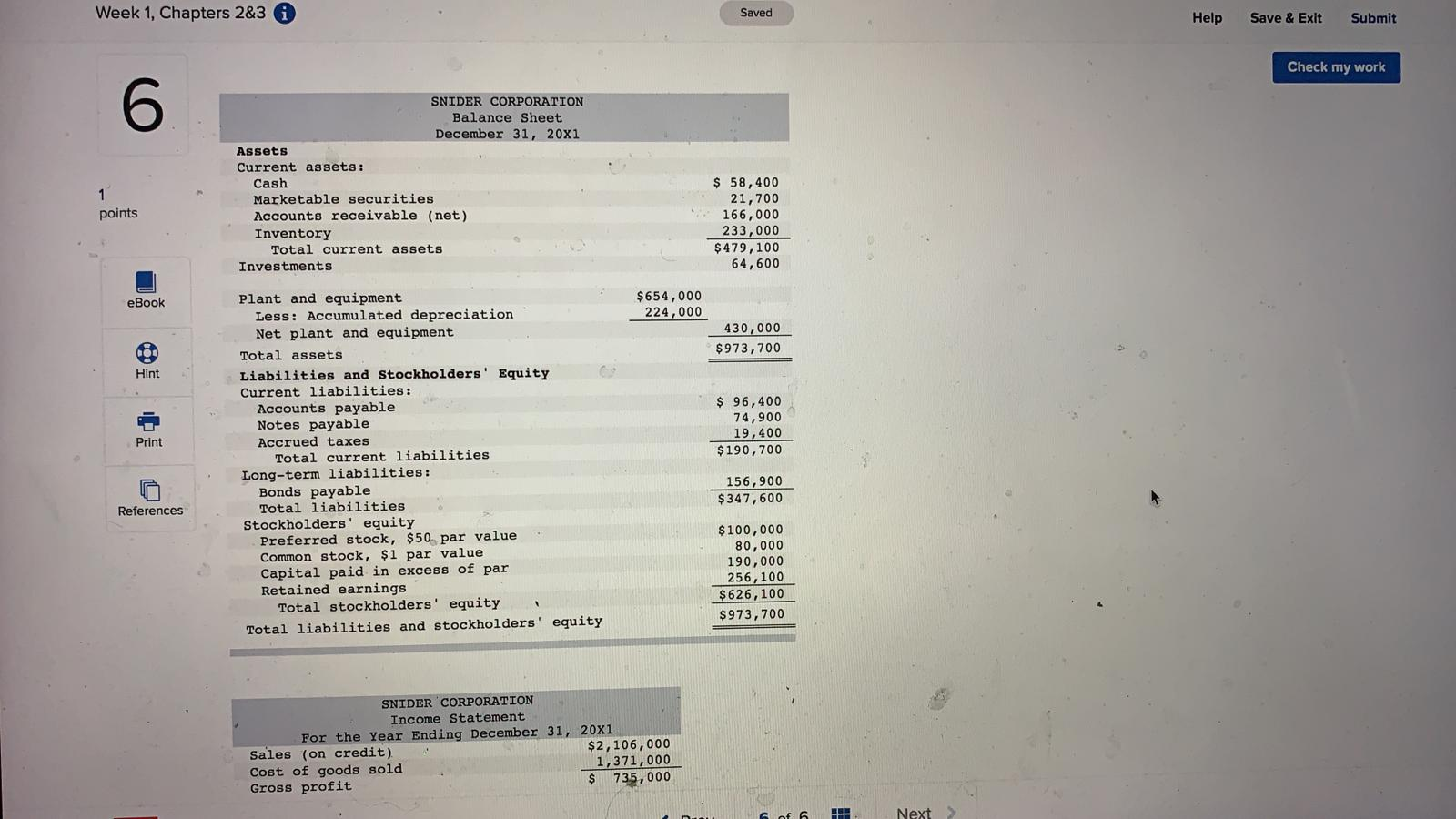  Week 1, Chapters 2&3 Saved Help Save & Exit Submit Check