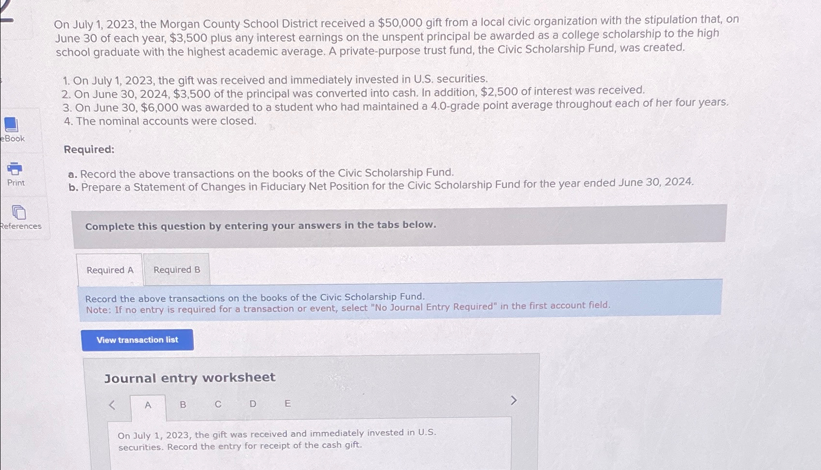  On July 1,2023, the Morgan County School District received a $50,000