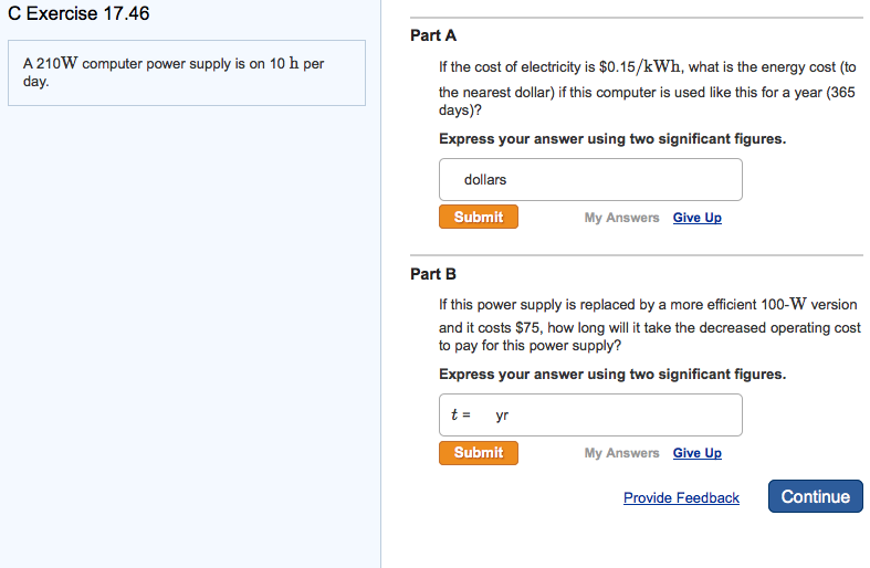 physics 220 C Exercise 17.46 A 210W computer supply is on 10