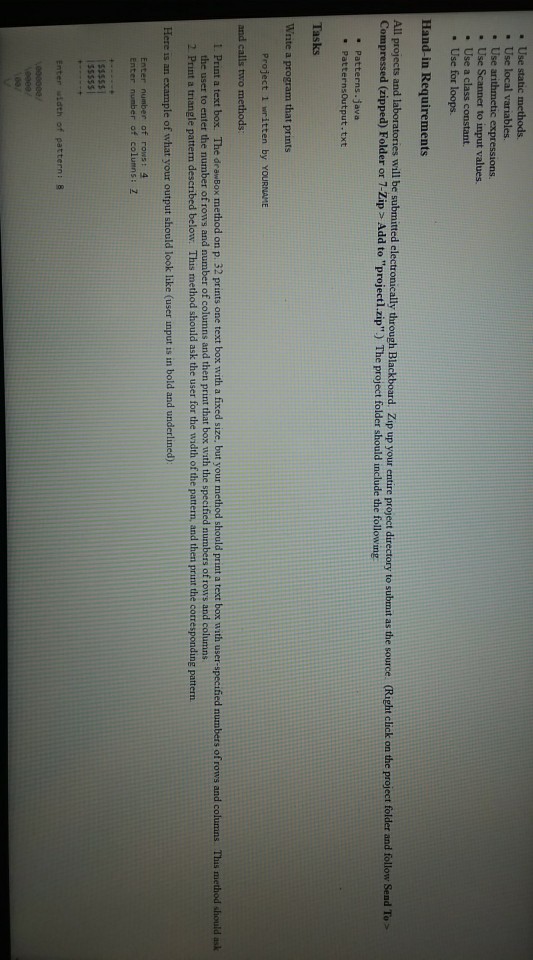  The Patterns Class. need help! . Use static methods. . Use