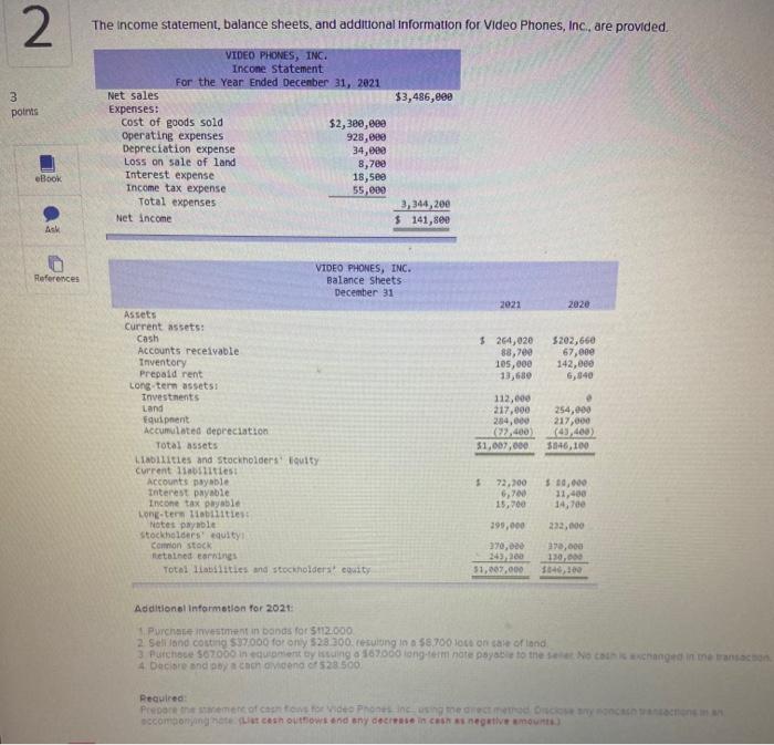  2 The income statement, balance sheets, and additional information for Video