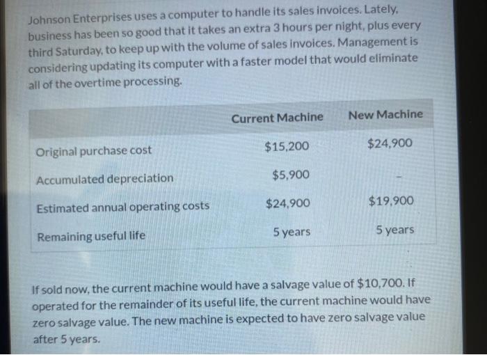  HELP PLEASE Johnson Enterprises uses a computer to handle its sales