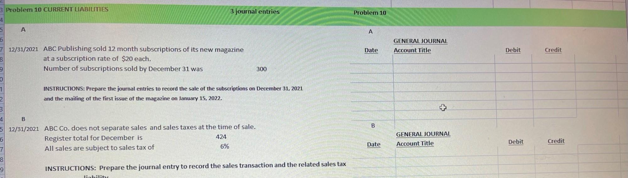 Problem 10 3 Problemi 10 CURRENT LIABILITIES 3 journal entries 4