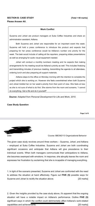  SECTION B: CASE STUDY [Total =60 maks] Please Answer Al Work