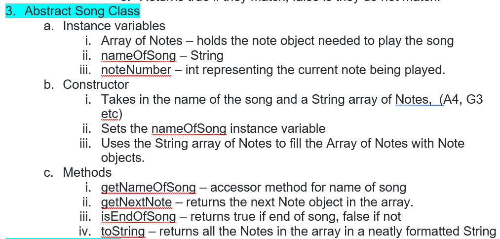 will include the name of the song and the notes for the